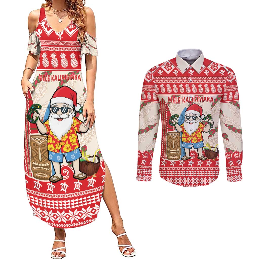 Hawaii Christmas Six Seven Couples Matching Summer Maxi Dress and Long Sleeve Button Shirt Mele Kalikimaka Funny Santa 67 Gen Alpha Slang - Polynesian Pride