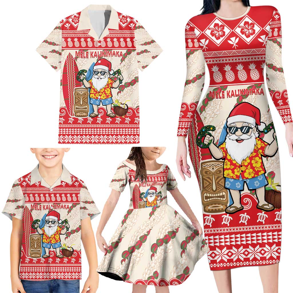 Hawaii Christmas Six Seven Family Matching Long Sleeve Bodycon Dress and Hawaiian Shirt Mele Kalikimaka Funny Santa 67 Gen Alpha Slang - Polynesian Pride