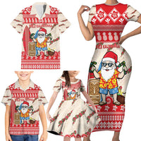 Hawaii Christmas Six Seven Family Matching Short Sleeve Bodycon Dress and Hawaiian Shirt Mele Kalikimaka Funny Santa 67 Gen Alpha Slang - Polynesian Pride
