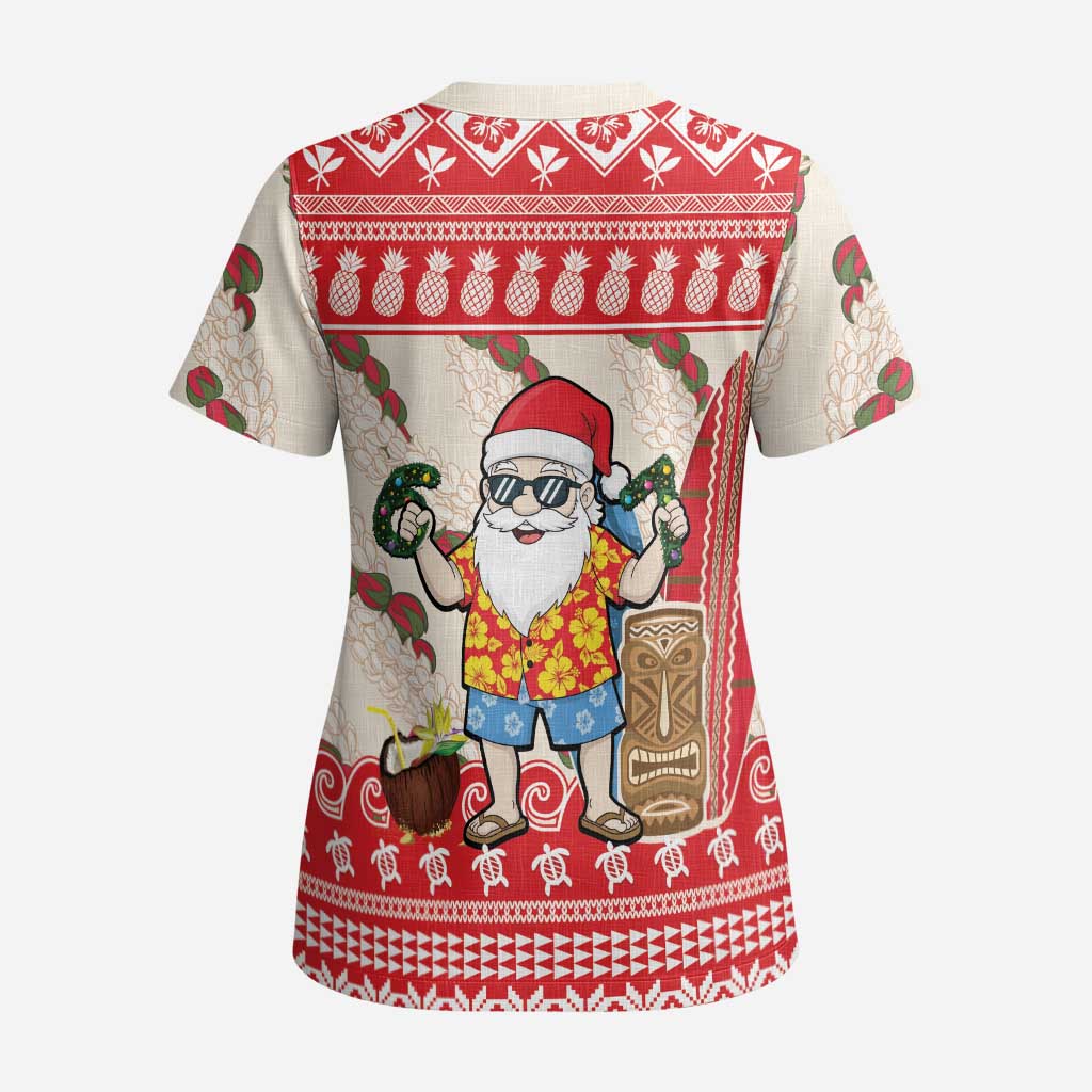 Hawaii Christmas Six Seven Scrub Top Mele Kalikimaka Funny Santa 67 Gen Alpha Slang - Polynesian Pride