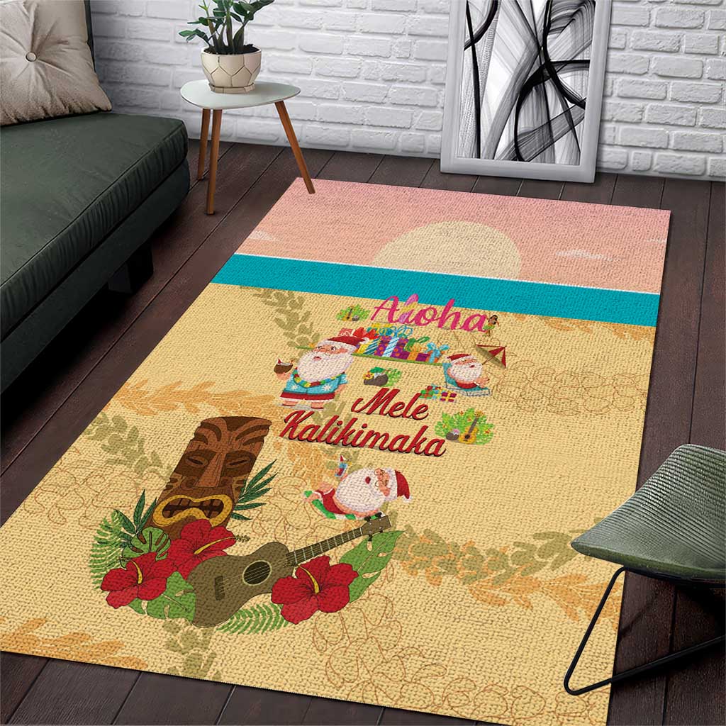 Aloha Hawaii Mele Kalikimaka Area Rug Beachy Funny Santa Hawaiian Lei - Polynesian Pride