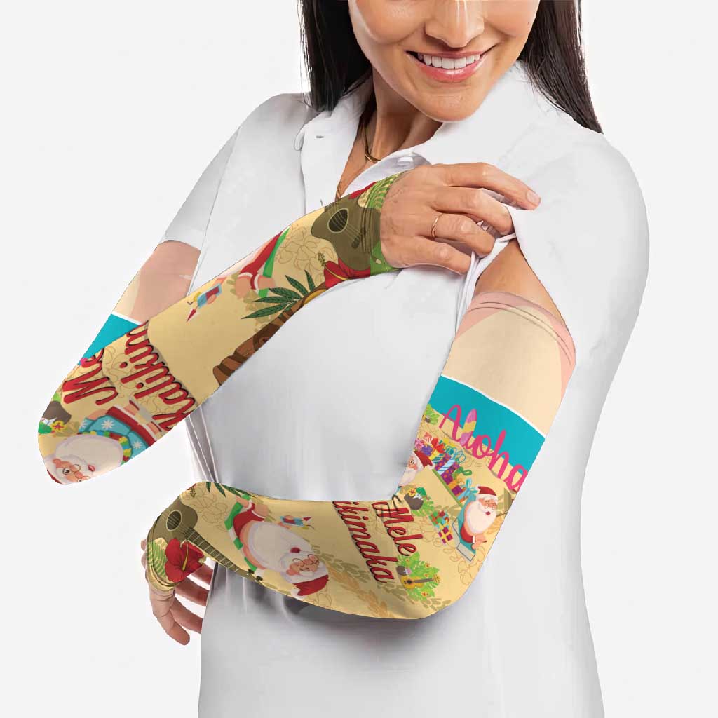 Aloha Hawaii Mele Kalikimaka Arm Sleeves Beachy Funny Santa Hawaiian Lei - Polynesian Pride