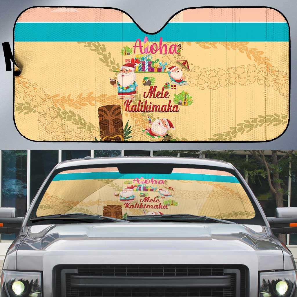 Aloha Hawaii Mele Kalikimaka Auto Sun Shade Beachy Funny Santa Hawaiian Lei - Polynesian Pride