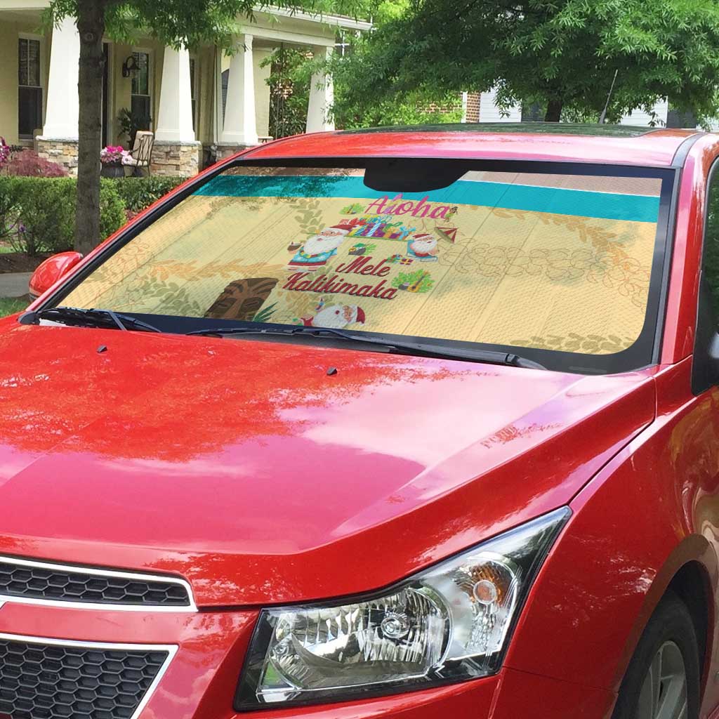 Aloha Hawaii Mele Kalikimaka Auto Sun Shade Beachy Funny Santa Hawaiian Lei - Polynesian Pride