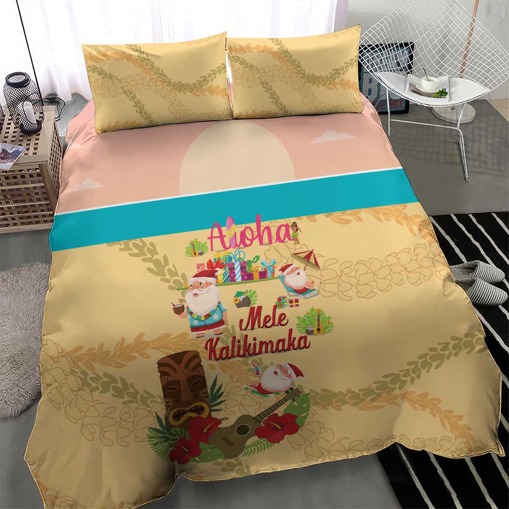 Aloha Hawaii Mele Kalikimaka Bedding Set Beachy Funny Santa Hawaiian Lei - Polynesian Pride