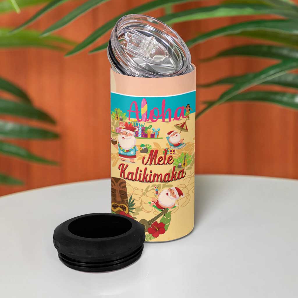 Aloha Hawaii Mele Kalikimaka 4 in 1 Can Cooler Tumbler Beachy Funny Santa Hawaiian Lei - Polynesian Pride