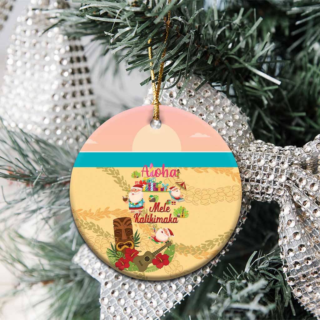 Aloha Hawaii Mele Kalikimaka Ceramic Ornament Beachy Funny Santa Hawaiian Lei - Polynesian Pride