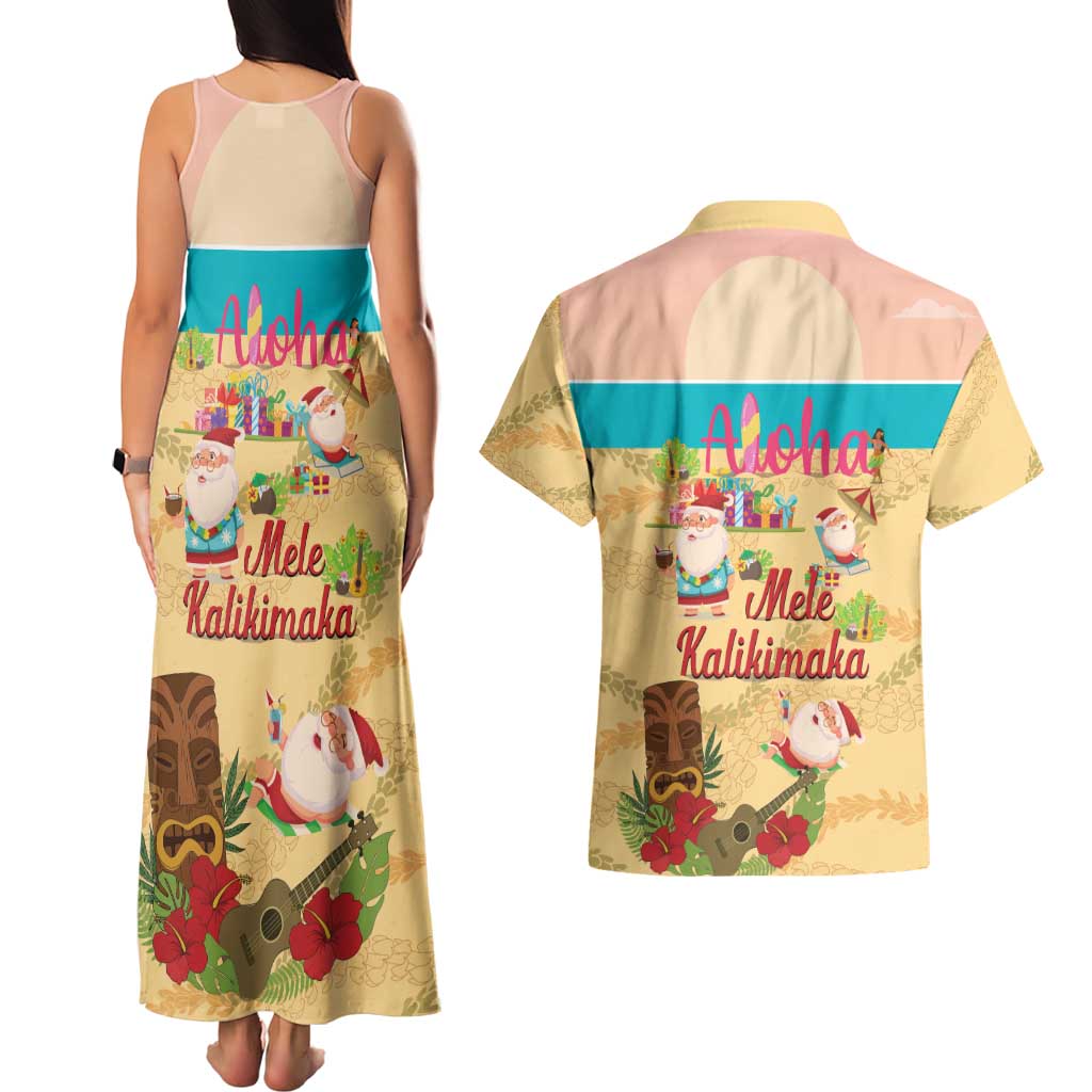 Aloha Hawaii Mele Kalikimaka Couples Matching Tank Maxi Dress and Hawaiian Shirt Beachy Funny Santa Hawaiian Lei - Polynesian Pride