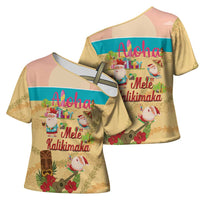 Aloha Hawaii Mele Kalikimaka Cross Shoulder Shirt Beachy Funny Santa Hawaiian Lei - Polynesian Pride