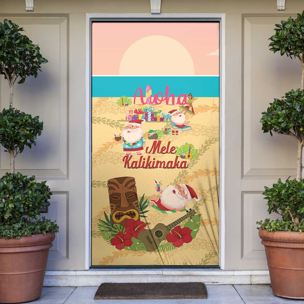 Aloha Hawaii Mele Kalikimaka Door Cover Beachy Funny Santa Hawaiian Lei - Polynesian Pride