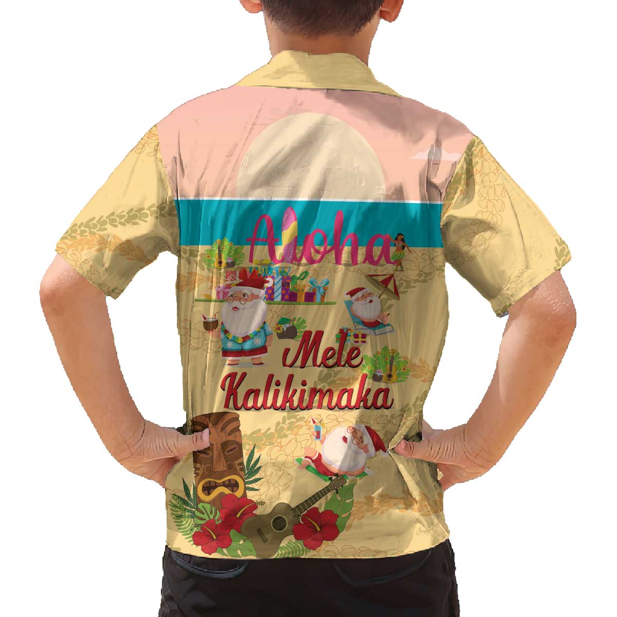 Aloha Hawaii Mele Kalikimaka Family Matching Off The Shoulder Long Sleeve Dress and Hawaiian Shirt Beachy Funny Santa Hawaiian Lei - Polynesian Pride