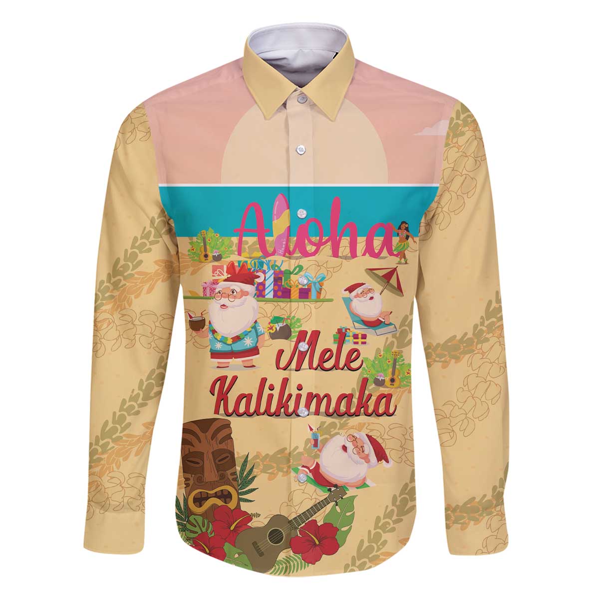 Aloha Hawaii Mele Kalikimaka Family Matching Off The Shoulder Long Sleeve Dress and Hawaiian Shirt Beachy Funny Santa Hawaiian Lei - Polynesian Pride