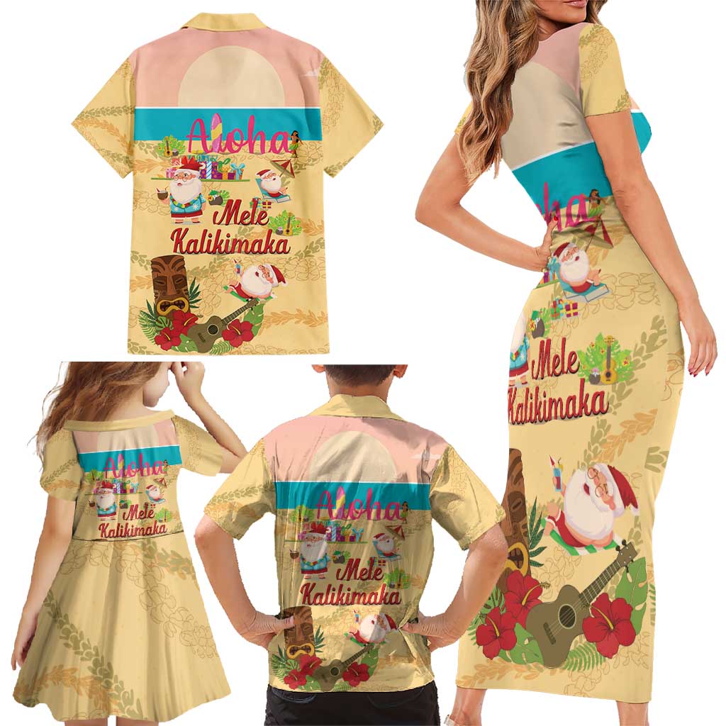 Aloha Hawaii Mele Kalikimaka Family Matching Short Sleeve Bodycon Dress and Hawaiian Shirt Beachy Funny Santa Hawaiian Lei - Polynesian Pride