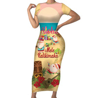 Aloha Hawaii Mele Kalikimaka Family Matching Short Sleeve Bodycon Dress and Hawaiian Shirt Beachy Funny Santa Hawaiian Lei - Polynesian Pride
