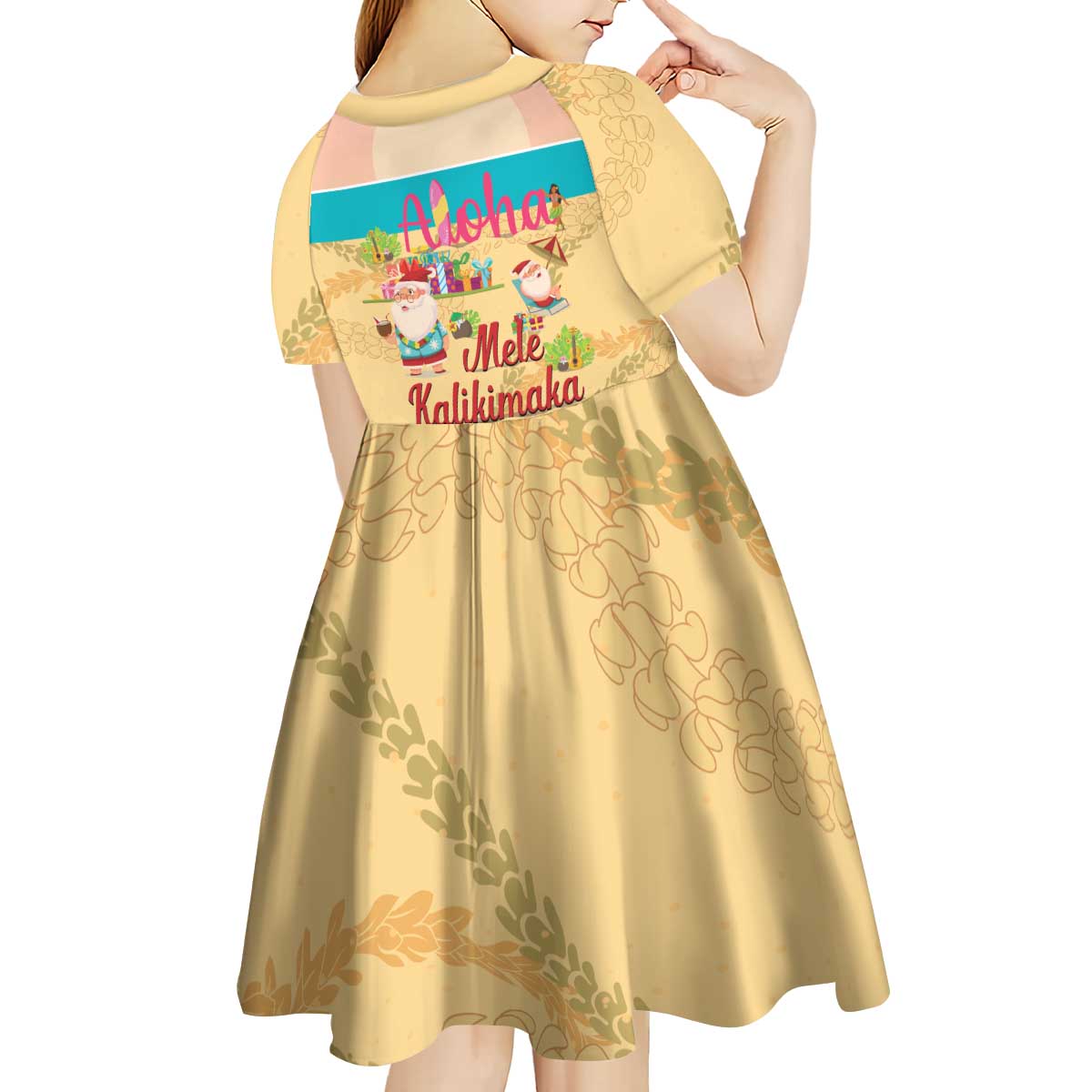 Aloha Hawaii Mele Kalikimaka Kid Short Sleeve Dress Beachy Funny Santa Hawaiian Lei - Polynesian Pride