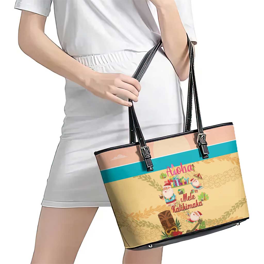 Aloha Hawaii Mele Kalikimaka Leather Tote Bag Beachy Funny Santa Hawaiian Lei - Polynesian Pride