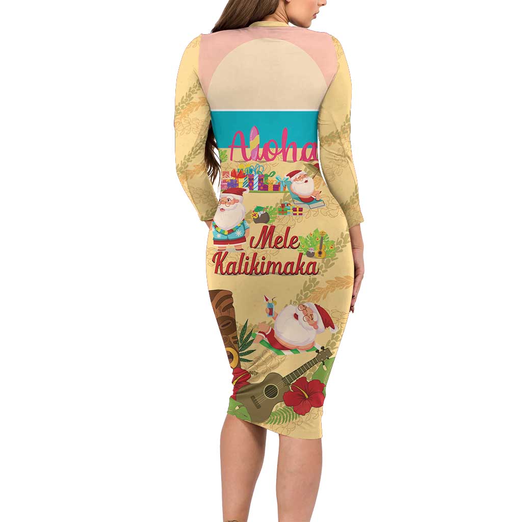 Aloha Hawaii Mele Kalikimaka Long Sleeve Bodycon Dress Beachy Funny Santa Hawaiian Lei - Polynesian Pride