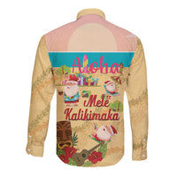 Aloha Hawaii Mele Kalikimaka Long Sleeve Button Shirt Beachy Funny Santa Hawaiian Lei - Polynesian Pride