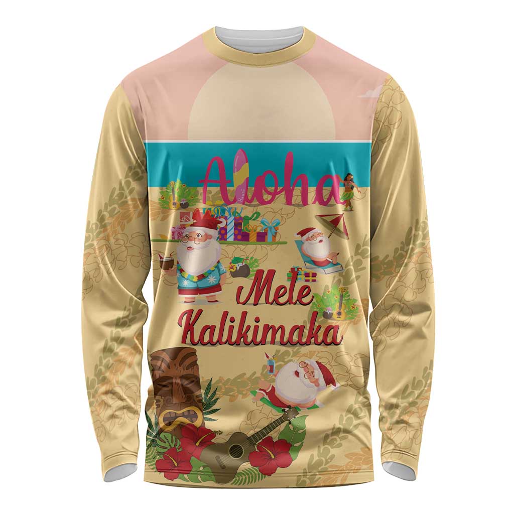 Aloha Hawaii Mele Kalikimaka Long Sleeve Shirt Beachy Funny Santa Hawaiian Lei - Polynesian Pride
