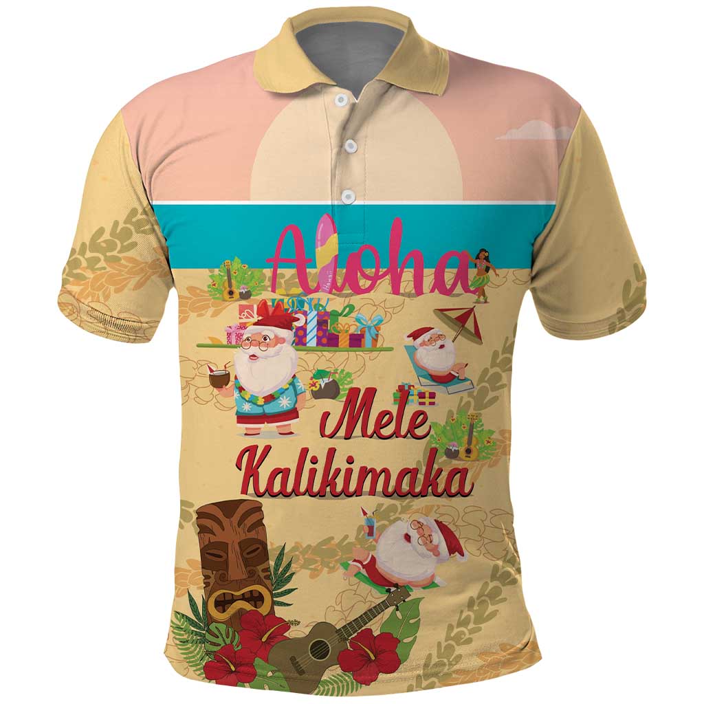 Aloha Hawaii Mele Kalikimaka Polo Shirt Beachy Funny Santa Hawaiian Lei - Polynesian Pride
