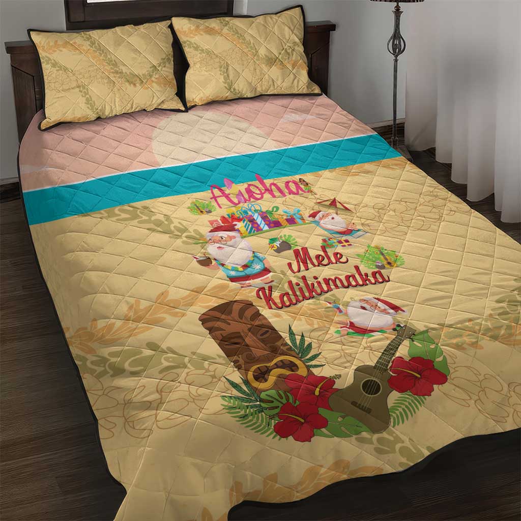 Aloha Hawaii Mele Kalikimaka Quilt Bed Set Beachy Funny Santa Hawaiian Lei - Polynesian Pride