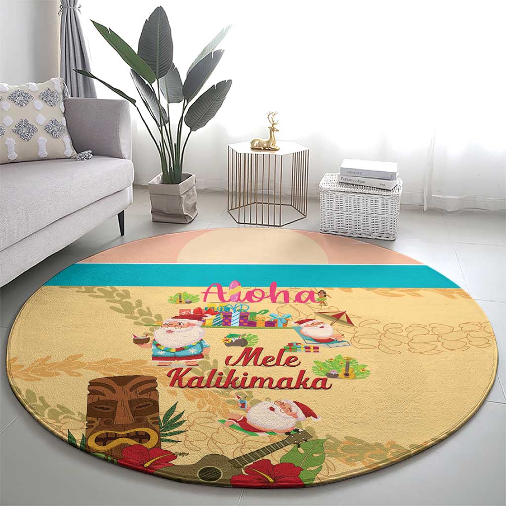Aloha Hawaii Mele Kalikimaka Round Carpet Beachy Funny Santa Hawaiian Lei - Polynesian Pride