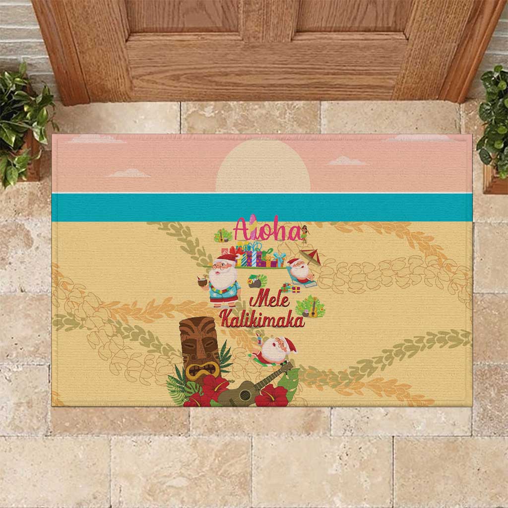Aloha Hawaii Mele Kalikimaka Rubber Doormat Beachy Funny Santa Hawaiian Lei - Polynesian Pride