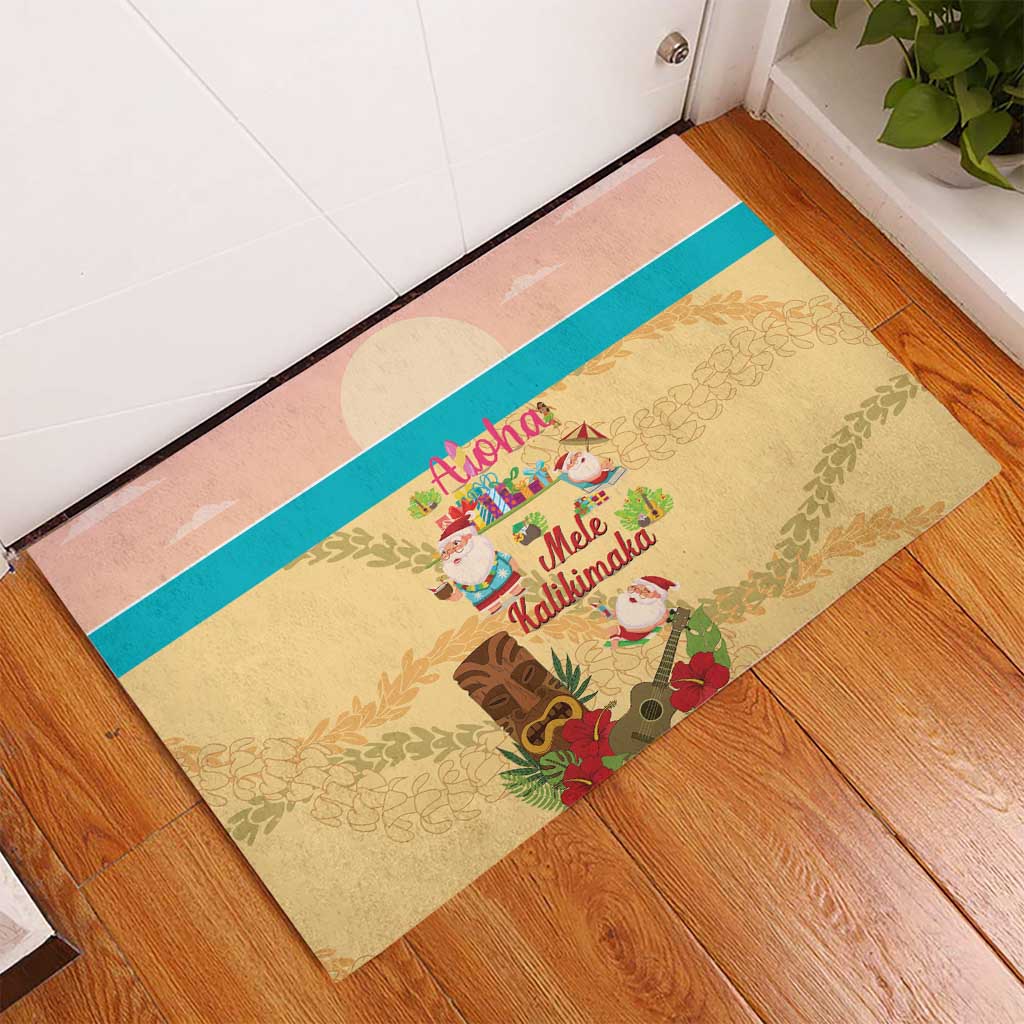 Aloha Hawaii Mele Kalikimaka Rubber Doormat Beachy Funny Santa Hawaiian Lei - Polynesian Pride