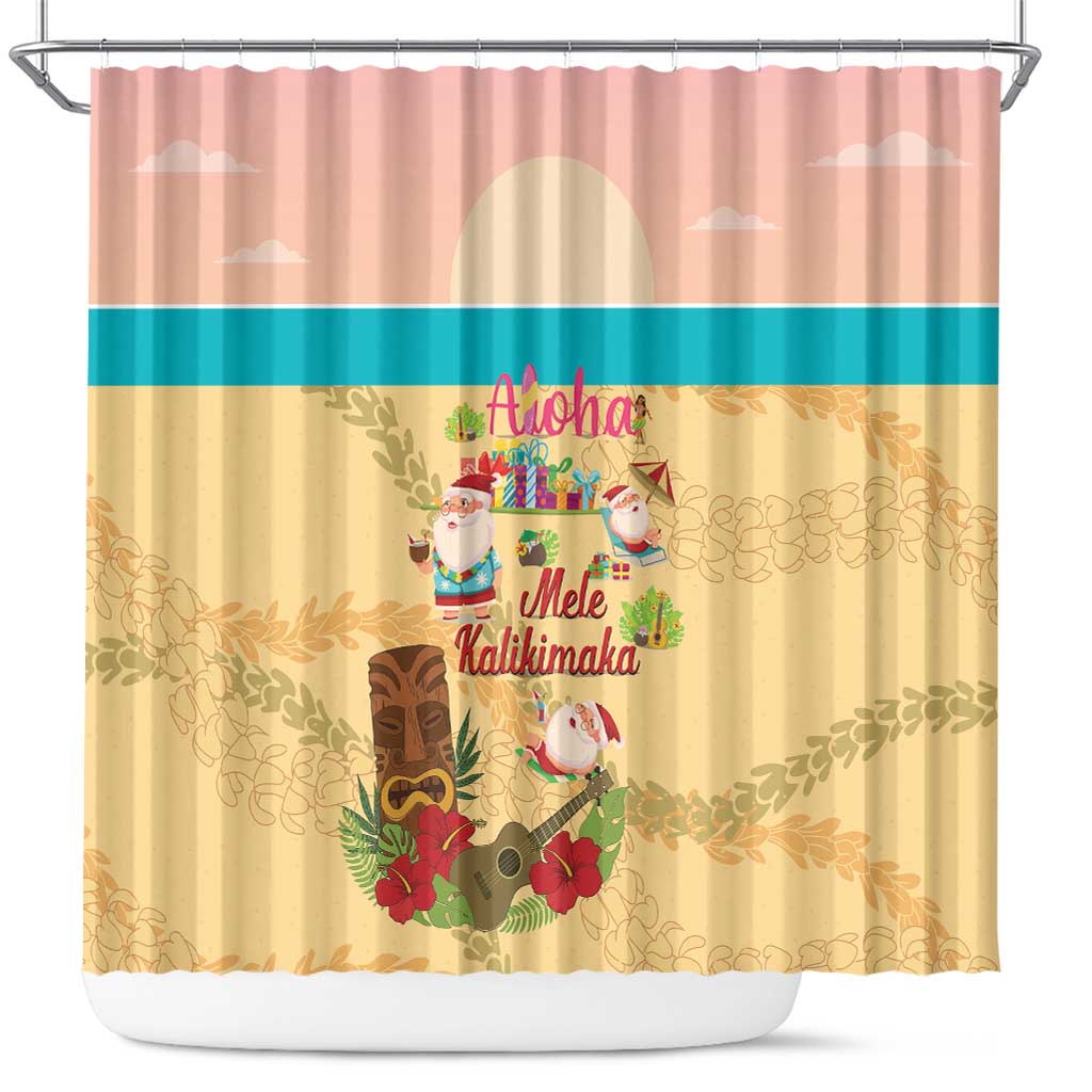 Aloha Hawaii Mele Kalikimaka Shower Curtain Beachy Funny Santa Hawaiian Lei - Polynesian Pride