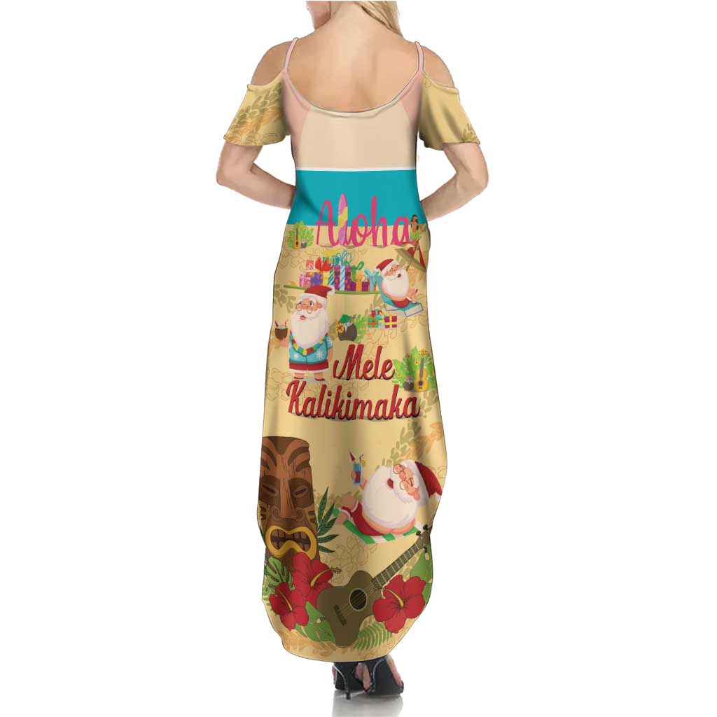 Aloha Hawaii Mele Kalikimaka Summer Maxi Dress Beachy Funny Santa Hawaiian Lei