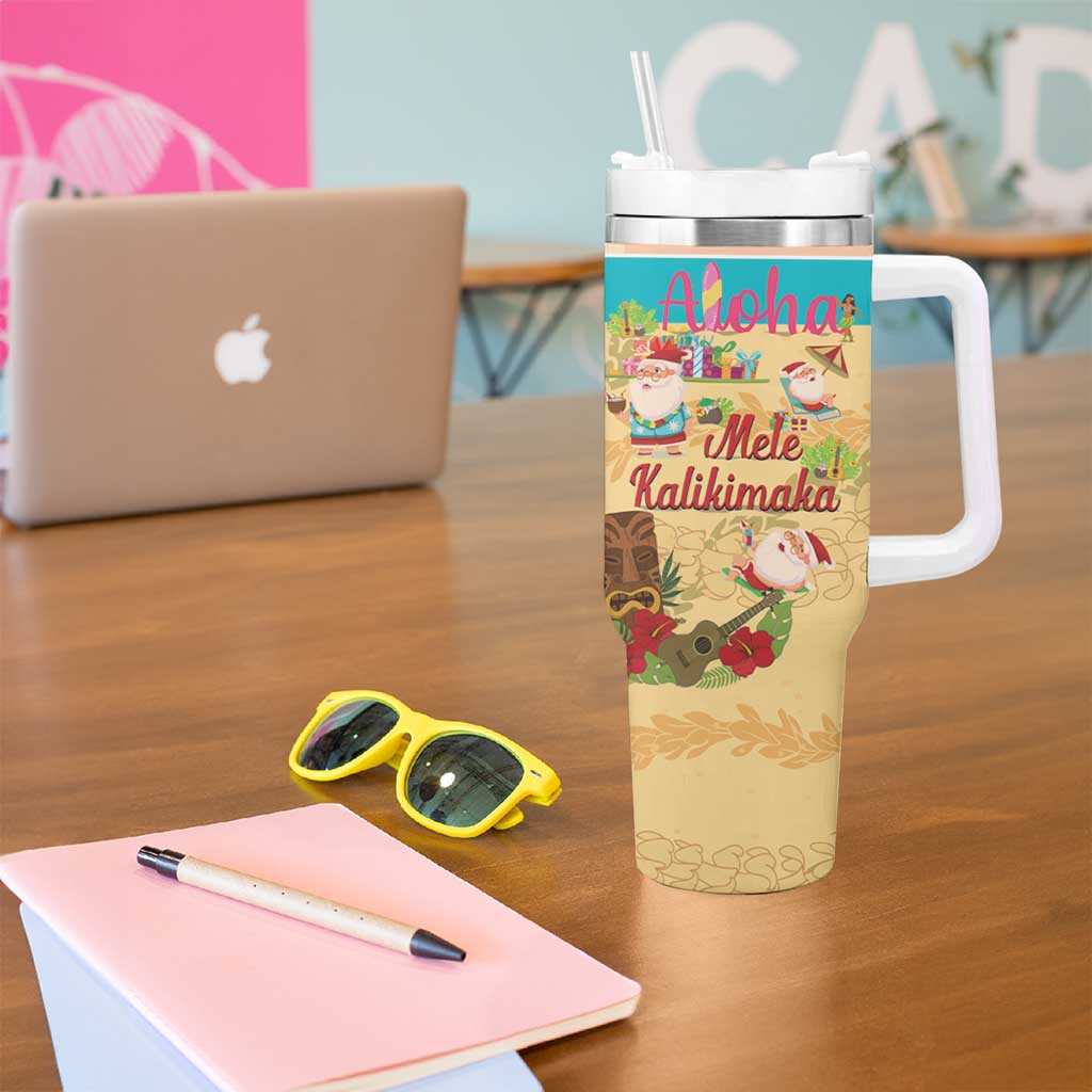 Aloha Hawaii Mele Kalikimaka Tumbler With Handle Beachy Funny Santa Hawaiian Lei - Polynesian Pride
