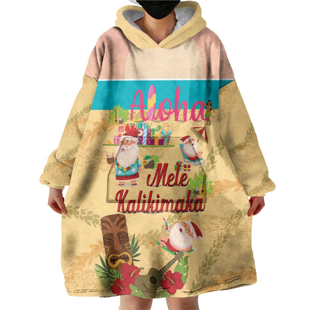 Aloha Hawaii Mele Kalikimaka Wearable Blanket Hoodie Beachy Funny Santa Hawaiian Lei - Polynesian Pride