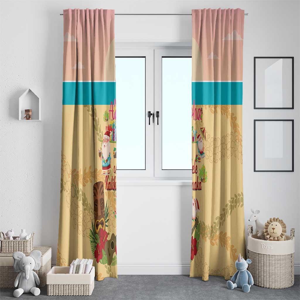 Aloha Hawaii Mele Kalikimaka Window Curtain Beachy Funny Santa Hawaiian Lei - Polynesian Pride