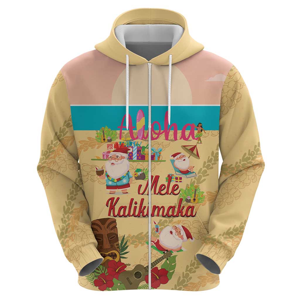 Aloha Hawaii Mele Kalikimaka Zip Hoodie Beachy Funny Santa Hawaiian Lei - Polynesian Pride