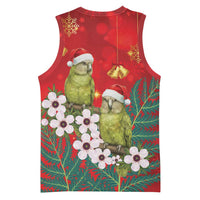 New Zealand Kakapo Christmas Basketball Jersey Owl Parrot Santa Sliver Fern Manuka - Red - Polynesian Pride