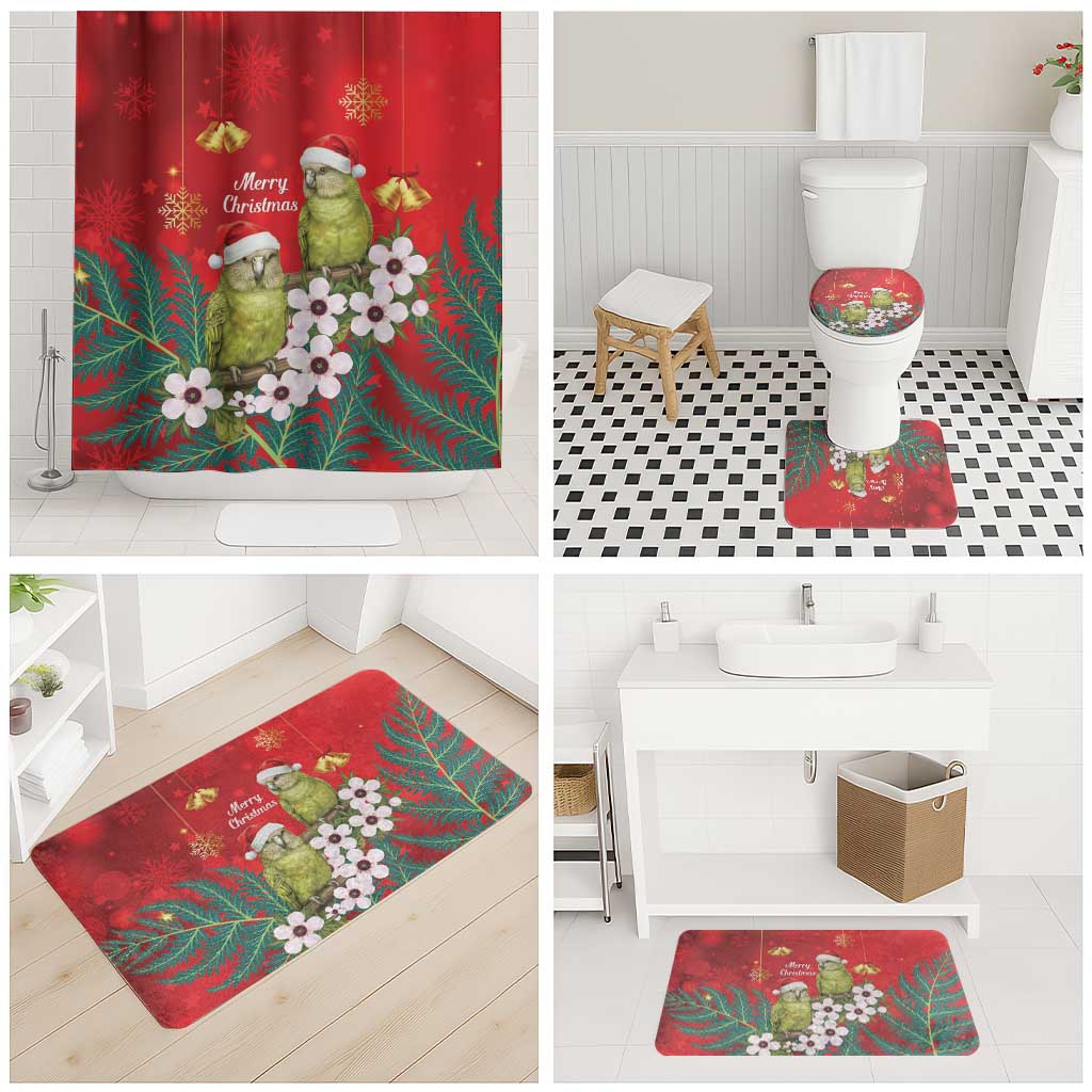 New Zealand Kakapo Christmas Bathroom Set Owl Parrot Santa Sliver Fern Manuka - Red - Polynesian Pride