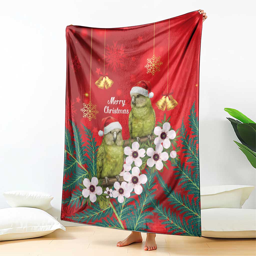 New Zealand Kakapo Christmas Blanket Owl Parrot Santa Sliver Fern Manuka - Red - Polynesian Pride