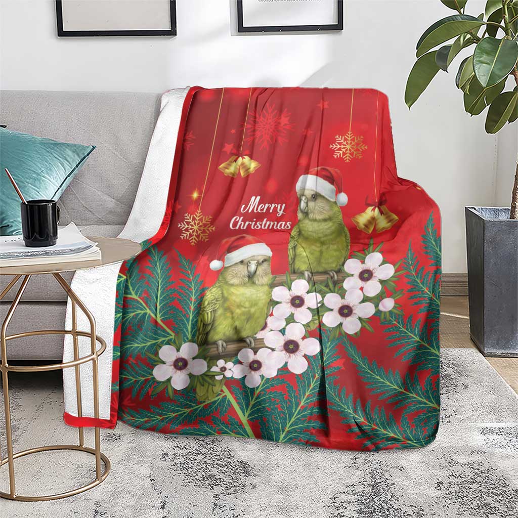New Zealand Kakapo Christmas Blanket Owl Parrot Santa Sliver Fern Manuka - Red - Polynesian Pride