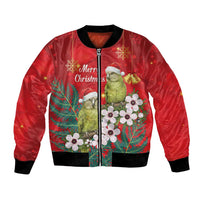 New Zealand Kakapo Christmas Bomber Jacket Owl Parrot Santa Sliver Fern Manuka - Red - Polynesian Pride