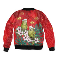 New Zealand Kakapo Christmas Bomber Jacket Owl Parrot Santa Sliver Fern Manuka - Red - Polynesian Pride