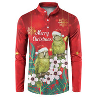 New Zealand Kakapo Christmas Button Sweatshirt Owl Parrot Santa Sliver Fern Manuka - Red - Polynesian Pride