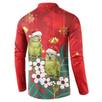 New Zealand Kakapo Christmas Button Sweatshirt Owl Parrot Santa Sliver Fern Manuka - Red - Polynesian Pride