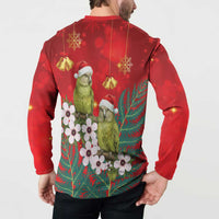 New Zealand Kakapo Christmas Button Sweatshirt Owl Parrot Santa Sliver Fern Manuka - Red - Polynesian Pride