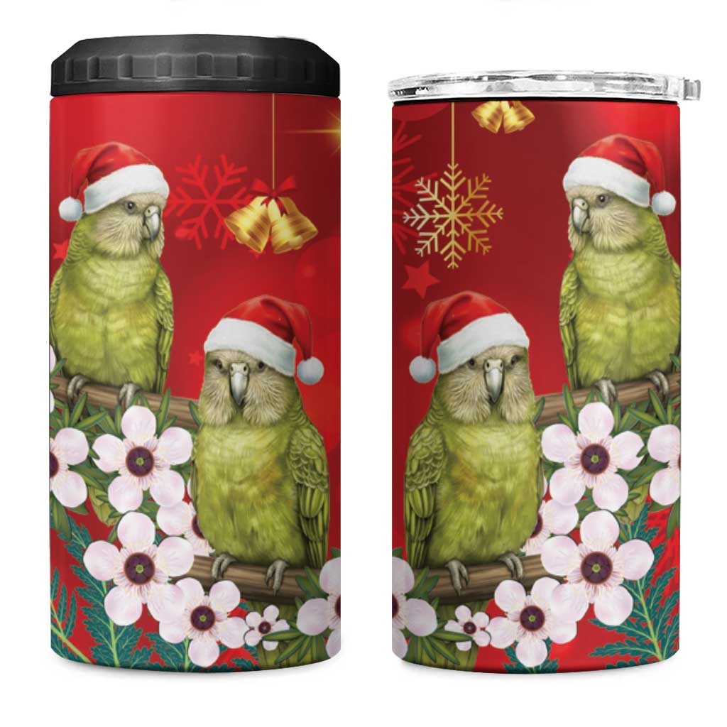 New Zealand Kakapo Christmas 4 in 1 Can Cooler Tumbler Owl Parrot Santa Sliver Fern Manuka - Red - Polynesian Pride