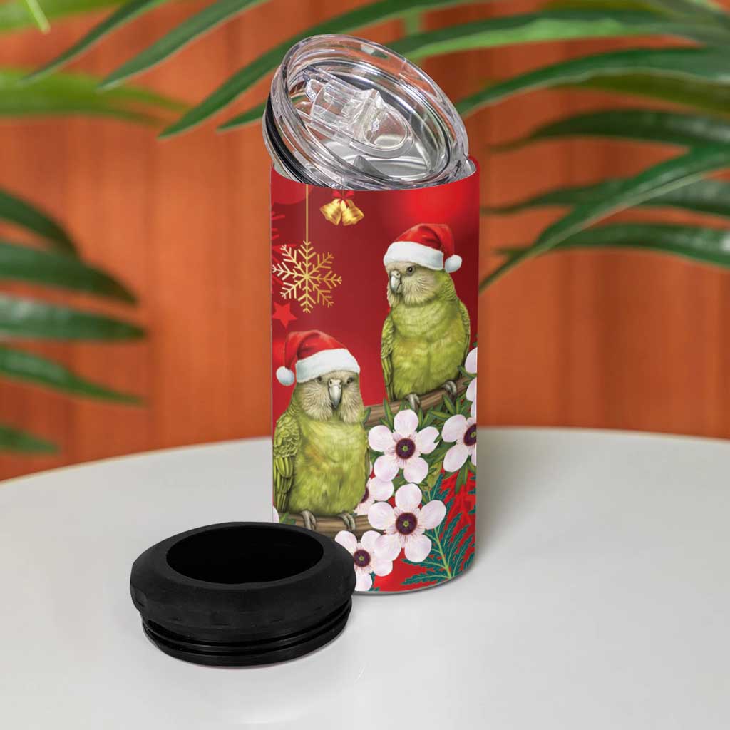 New Zealand Kakapo Christmas 4 in 1 Can Cooler Tumbler Owl Parrot Santa Sliver Fern Manuka - Red - Polynesian Pride