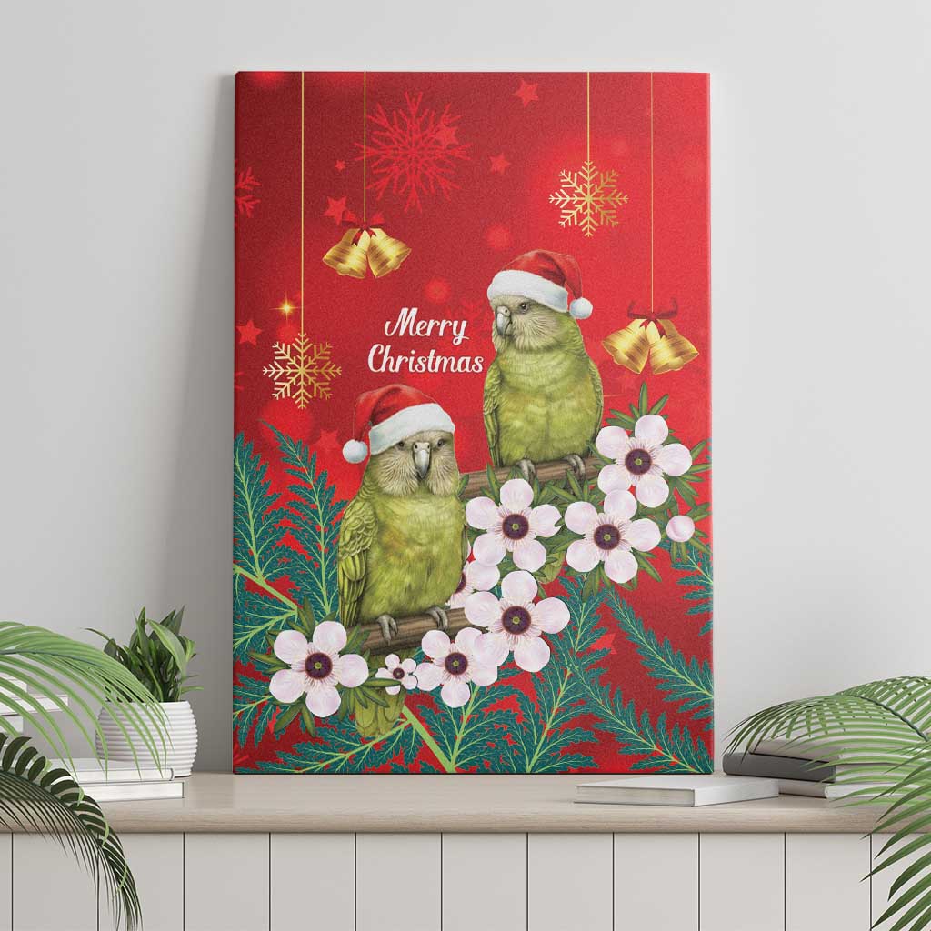 New Zealand Kakapo Christmas Canvas Wall Art Owl Parrot Santa Sliver Fern Manuka - Red - Polynesian Pride