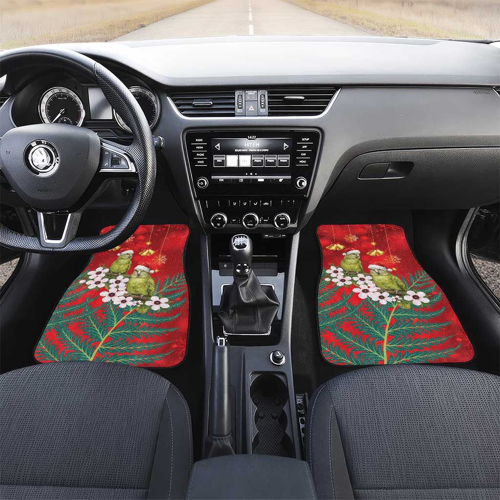 New Zealand Kakapo Christmas Car Mats Owl Parrot Santa Sliver Fern Manuka - Red - Polynesian Pride