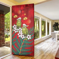 New Zealand Kakapo Christmas Door Cover Owl Parrot Santa Sliver Fern Manuka - Red - Polynesian Pride