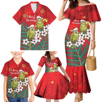 New Zealand Kakapo Christmas Family Matching Mermaid Dress and Hawaiian Shirt Owl Parrot Santa Sliver Fern Manuka - Red - Polynesian Pride