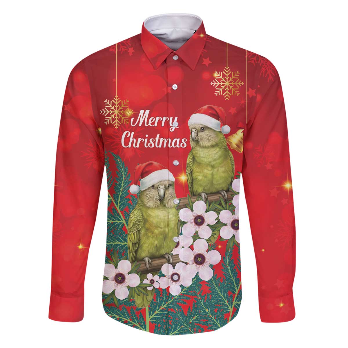 New Zealand Kakapo Christmas Family Matching Off The Shoulder Long Sleeve Dress and Hawaiian Shirt Owl Parrot Santa Sliver Fern Manuka - Red - Polynesian Pride
